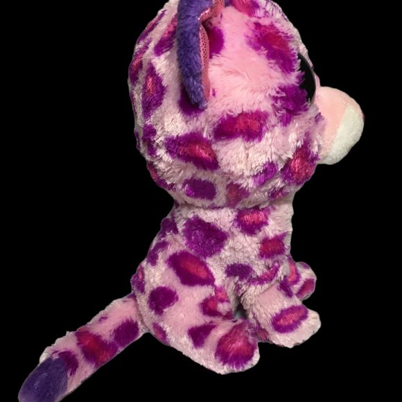 Ty Beanie Boo Glamour Leopard Cat Purple Plush Pink Glitter Eyes 6" (inch) - Picture 4 of 7